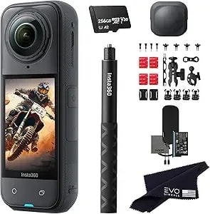 insta360 x5 Motorcycle Bundle-8k Waterproof 360 Action Camera With 1/1.28" 48mp Sensors, 8k 360 Hdr Video, 72mp, 4k Single-Lens - Bundle Includes Motorcycle Bundle, Selfie Stick, Lens Cap (256gb)