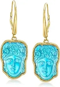 Ross-Simons Italian Tagliamonte Blue Venetian Glass Flora Drop Earrings In 18kt Gold Over Sterling