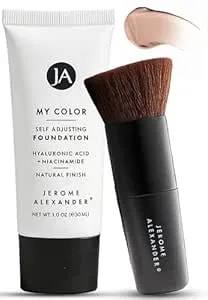 Jerome Alexander My Color Self-Adjusting Foundation, Hydrating & Lightweight Face Makeup, Skincare-Infused, With Kabuki Brush, Medium, 1 Oz