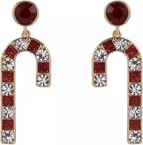 Hallmark Red And Clear Stone Candy Cane Earrings