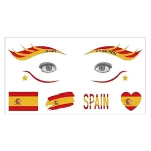 Spain Flag Temporary Face Tattoos, Waterproof Eye Black Fake Tattoos Stickers With Spain Flag, Heart & Champion Designs,Soccer Fans Face Paint For World Cup, Game Day Party Decorations
