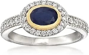 Ross-Simons 1.00 Carat Sapphire And .50 Ct. T.W. White Zircon Ring In Sterling Silver With 14kt Yellow Gold