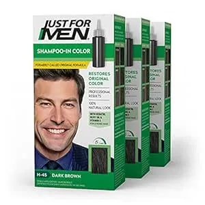 Just For Men Shampoo-In Color (Formerly Original Formula), Mens Hair Color With Keratin And Vitamin E For Stronger Hair - Dark Brown, H-45, Pack Of 3 (Packaging May Vary)