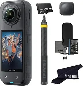 insta360 x5 Extended Selfie Stick Drone View Bundle ((3m/9.8ft))-8k Waterproof 360 Action Camera With 1/1.28" 48mp Sensors, 8k 360 Hdr Video - Bundle Includes 3m Selfie Stick, Lens Cap (256gb)