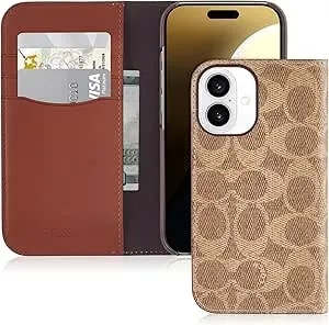 Coach Signature Canvas Wallet Folio Iphone 16 Case - Designer Phone Case - Signature Tan