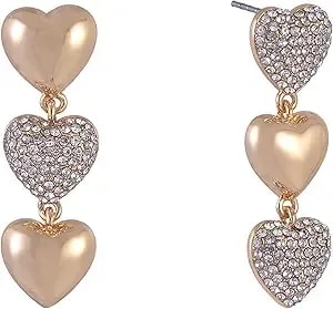 Hallmark Linear Gold Tone Heart Earrings With Pave Stones