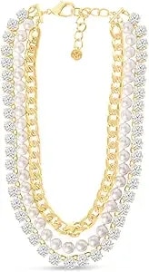 Martha Stewart Three Strand Pearl, Crystal And Chain Necklace In Gold, 18 Inches For Women