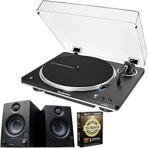 Audio-Technica At-lp70xbt Fully Automatic Wireless Belt-Drive Turntable, Black/Silver Bundle With Presonus Eris 3.5 Powered Active Studio Monitors, Pair + Cps Exclusive 26 Month Protection Pack