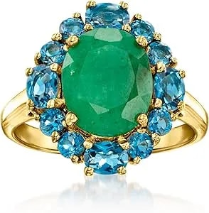 Ross-Simons 2.80 Carat Emerald And 1.40 Ct. T.W. London Blue Topaz Ring In 18kt Gold Over Sterling