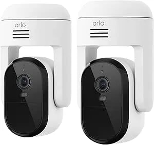 Arlo Essential Pan Tilt Security Camera 2K - Wired Plug-In Power Outdoor Camera, Person Recognition, Package Detection, Animated Preview, 1-Month Trial Of Secure Plan, Auto Motion Tracking, 2 Cam