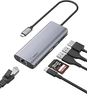 Belkin Usb C Hub, 6-In-1 Multiport Adapter Dock With 4k Hdmi, Usb-C 100w Pd Pass-Through Charging, 2 X Usb A, Gigabit Ethernet Ports And Sd Slot For Macbook Pro, Air, Ipad Pro, Xps And More