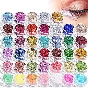 Aroic 40 Colors Body Glitter, Mardi Gras Accessories Hair Glitter For Kids Women Glow In The Dark, Eyeshadow Face Sparkles, Makeup Festivals, Raves, Cosplay, Concerts Face Paint St Patricks Day Gifts