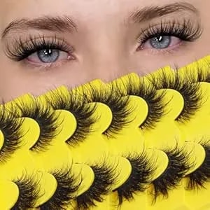 Ahrikiss Lashes Fluffy Cat Eye Lashes 5d Volume False Eyelashes Dramatic Faux Mink Eyelashes 7-20mm Wispy Fox Eye Lashes Long Thick Lash Strips 7 Pairs Pack (Catlift)