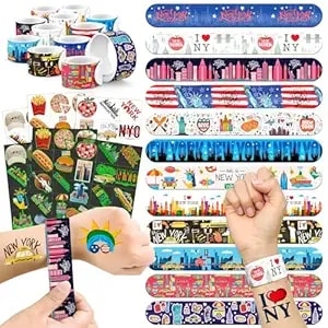 96 Pcs New York Party Favors Set – 72 Pre-Cut Temporary Tattoos & 24 Slap Bracelets, Perfect For Travel Parties & City-Themed Celebrations