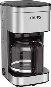 Krups Coffee Maker 10 Cups Simply Brew Stainless Steel Drip Coffee Maker, 900 Watts Coffee Filter, Drip Free, Dishwasher Safe Pot , Black & Silver - Pause & Brew Mid-Cycle Pour, Keep Warm Function, Reusable Filter Included, Drip-Free Dishwasher-Safe Glass