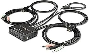 Startech.Com 2 Port HDMI KVM Switch - 4K 60Hz - Compact Dual Port UHD/Ultra HD USB Desktop KVM Switch W/Integrated 4ft Cables & Audio - Bus Powered & Remote Switching - Macbook Thinkpad (SV211HDUA4K)