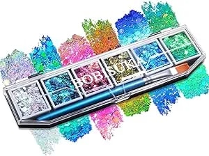 Chameleon Face Body Glitter Palette, 6 Color Pressed Multi Chrome Chunky Glitter For Eyes Face Hair Body, Festival Makeup For St Patrick’S Day, Mardi Gras, Halloween Christmas Rave Party Cosplay (01)