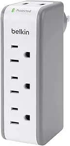 Belkin Wall Mount Surge Protector - 3 Ac Multi Outlets & 2 Usb Ports - Flat Rotating Plug Splitter - Wall Outlet Extender For Home, Office, Travel, Computer Desktop & Phone Charger - 918 Joules