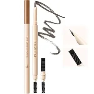 Focallure Microblading Eyebrow Pencil – Ultra Fine 0.1mm Tip For Natural Hairlike Strokes, Waterproof & Smudge-Proof, Double-Ended With Built-In Sharpener & Spoolie Brush, Dark Brown