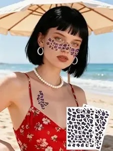 2pcs Leopard Print Temporary Tattoos Waterproof Leopard Stickers 8 Colorful Cheetah Tattoos For Face Body Makeup Halloween Birthday Music Festival Party (color2)