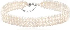Ross-Simons 5-6mm Cultured Pearl 3-Row Choker Necklace In Sterling Silver. 14 Inches