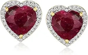 Ross-Simons 5.50 Ct. T.W. Ruby And .23 Ct. T.W. Diamond Heart Earrings In 18kt Gold Over Sterling