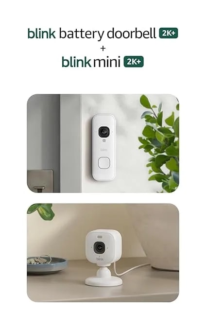 Blink Battery Doorbell 2k+ (Newest Model) And Mini 2k+ (Newest Model) — 2k Video Resolution, Enhanced Audio. Sync Module Core Included - 1 Camera + Battery Doorbell 2k+ (White)