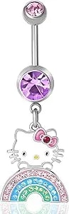 Hello Kitty Belly Button Ring 14g Stainless Steel Kawaii Belly Button Piercing Jewelry, Sanrio Official License