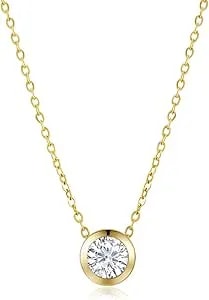 Amazon Essentials Solid 14k Gold Bezel Set Pendant Necklace, 0.25 Carat, 16" Chain With 2" Extender