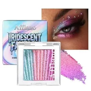 Afflano Chameleon Eyeshadow Half Magic, Multichrome Duo Chrome Eyeshadow Palette Color Shift, Holographic Sparkle Blue-Pink-Purple Rainbow Glitter Eyes Shadow Makeup, Iridescent Face Highlighter, #02