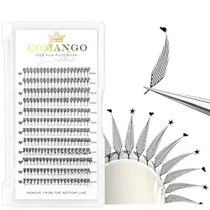 Comango Premade Spire Lashes Anime Lash Fans C/D Curl Manga Chunk Natural Wispy Lash Extension Feather Shape Cosplay Comic Lashes 0.07mm Lndividual Lashes(Black X-Spire, 0.07-C-mix8-15mm)