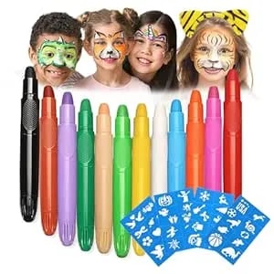 Face Painting Kit For Kids, 12 Colors Kids Face Paint Crayons, Non-Toxic And Safe Washable Body Face Painting Kit For Halloween, Cosplay, Easter, Party Makeup, Birthday Gifts (Mult-Color)