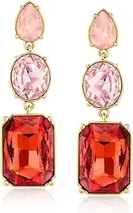 Ross-Simons 14kt Yellow Gold-Plated Drop Earrings With Simulated Tonal Pink And Red Gemstones