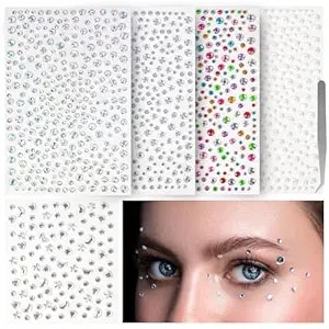 Vivinin 1465p Face Gems, Self-Adhesive Hair Gems, 5 Different Types Of Face Rhinestones, Face Gems Stick On For Face, Eyes, Body, Hair, Makeup, Festival Decorations, Diy Crafts