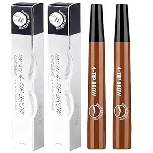2 Pack Ash Brown 4-Tip Microblading Eyebrow Pen With, Waterproof Vegan Formula Eyebrow Pencils For Women To Effortlessly Create Natural Hair-Like Strokes, All-Day Wear
