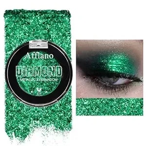Afflano Green Glitter Eyeshadow Makeup, Chrome Emerald Green Eyeshadow Palette Instant Color, Highly Pigmented, Metallic Viridian Shimmery Eye Shadow For St Patricks Wicked Sparkle Eye Face Makeup