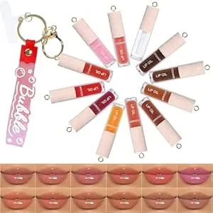 O'Chain 12 Colors Lip Oil Set With Portable Keychain, High Shine & Moisturizing, Long Lasting Wear, Deep Hydrating Nourishing Lip Care And Repair Kit For Women And Girls