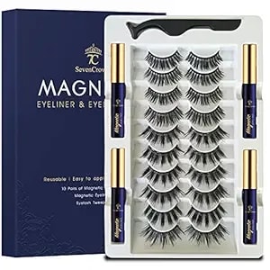10 Pairs Magnetic Eyelashes Magnetic Lashes With Applicator.Upgraded 4 Tubes Of Liner Waterproof, Long Lasting, 3d Natural Look,Reusable False Faux Lashes Easy To Apply.