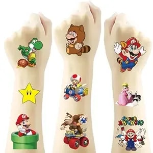 20 Sheets Mario Temporary Tattoos For Kids, Video Game Birthday Party Favors, Cute Cartoon Decoration Sticker Gifts For Girl Boys Home Activity Class Prizes Carnival Christmas Rewards