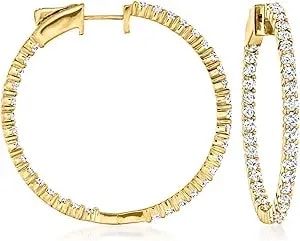 Ross-Simons 3.00 Ct. T.W. Diamond Inside-Outside Hoop Earrings In 18kt Gold Over Sterling