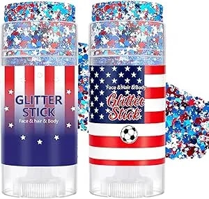4th Of July Glitter Stick, Red White And Blue Glitter Stick, Body Glitter, Ideal For Independence Day And World Cup-Themed Makeup; Suitable For Use On The Face, Hair, And Body(2pcs)