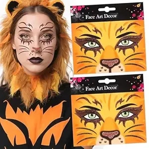 Lion Face Tattoos Stickers Glitter Face Jewels Cute Animal Temporary Tattoo For Adult Kids Makeup Birthday Halloween Cosplay Party Decoration Supplies 2pcs (11-Lion)