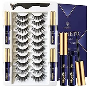 Sevencrown Magnetic Lashes With Eyeliner Kit - 10 Pairs 3d Medium Cat Eye Lashes - Upgraded Magnetic Liner Long Lasting,Natural Look - Reusable Magnetic Eyelashes Kit With Applicator, Easy To Apply