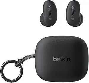 Belkin Soundform Anywhere Wireless Earbuds, ipx4 Water Resistant Bluetooth Earphones, Long-Lasting Comfort, Case With Keyring For Iphone, Ipad, Tablet, Laptop, Hiking, Running, Travel, Etc. - Black