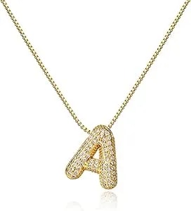 Cicy Bell Initial Necklace For Women 18k Gold Plated Cubic Zirconia Luxurious Personalized Dainty Letter Pendant Necklace Birthday Gifts