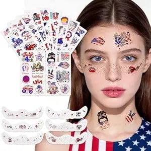4th Of July Temporary Tattoos, 100+ Pcs Patriotic Temporary Stickers, American Flag Red White Blue Decor For Independence Day Memorial Day Patriotic Party Supplies, Fourth Of July Accessories, 250th