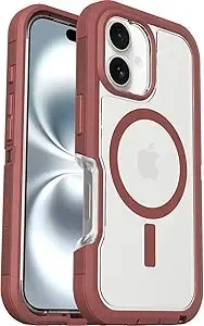 Otterbox Iphone 16 Plus Phone Case Defender Series Xt (Clear & Brick Red) Military-Grade Drop Protection, Magsafe, Shockproof Protective Phone Cover, Slim Fit With Raised Bezel, Non-Retail Packaging