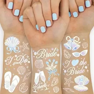 Xo, Fetti Seashells + Wedding Bells Tattoos, 60 Designs - Bachelorette Party, Bridal Shower, Beach Bach, Bridesmaid Favors