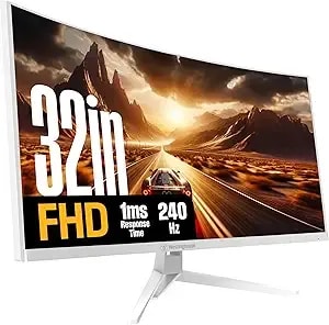 Westinghouse 32 Inch Curved Gaming Monitor, 240hz, 1ms, Fhd 1080p, 1500r, 3000:1 Contrast Ratio, 118% Srgb, Amd Freesync, Eyecare, For Pc Games With Built-In Speakers, Displayport, Hdmi-White