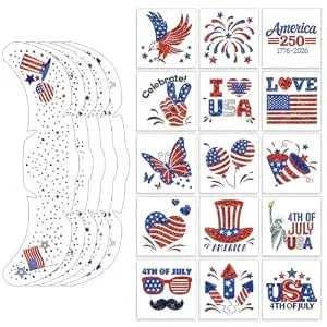 4th Of July Glitter Freckle Face Tattoos & Stickers – 40pcs Waterproof Temporary Makeup Kit For Kids & Adults, American Flag Red White Blue Decor, 250th Anniversary Rave & Festival Outfits Accessories